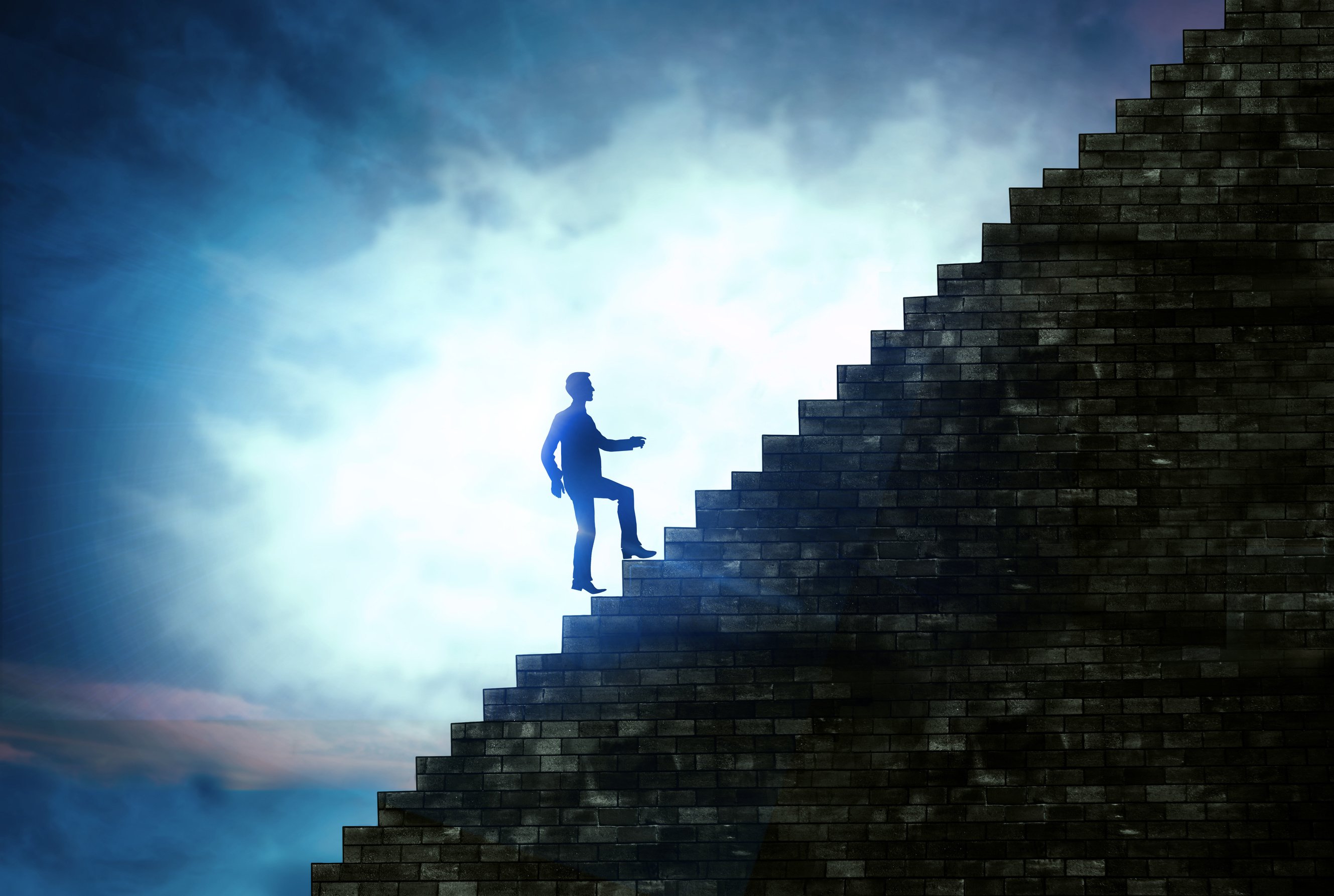 Man walking the stairs to success, steps to success in business concept